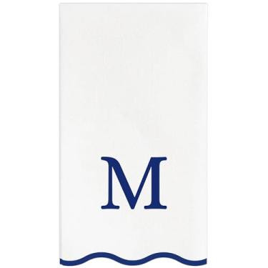 Imagem de Stxy's Toalhas de hóspedes descartáveis, 40 toalhas de mão com letras monograma - carta azul marinho, guardanapos de jantar de papel recortado com monograma, para banheiro e lavabo (M)