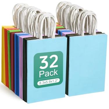 Imagem de VANKUTL 32 mini sacos de presente com alças a granel, 21 x 15 x 3 cm, 8 cores, sacolas de lembrancinhas de festa com alças, bolsa de presente de papel arco-íris para casamento, aniversário, artigos de