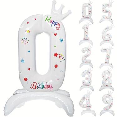 Imagem de 1 balão digital em pé com coroa de 81 cm impresso branco, balão numérico DIY para festas de aniversário, decoração de férias, presentes para casa