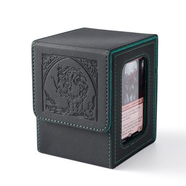 Imagem de Venssu MTG Deck Box with Commander Display, Goblin Card Deck Case Fits 100 Double Sleeved Cards, TCG Card Storage Box with 2 Dividers and 1 Toploader (Black and Green)