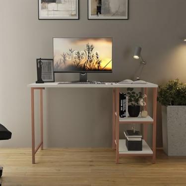 Imagem de Escrivaninha Mesa Office Industrial 110cm para Notebook, Mesa de Estudo Home Office com Prateleiras(Bronze com Off White)