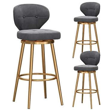 Imagem de Banquetas de bar com altura de bar, conjunto de 3 bancos de bar modernos, cadeiras de bar de veludo com encosto de cozinha, bancos de ilha para casa, bar, sala de jantar