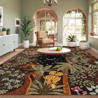 Imagem de GarveeHome Tapetes de área grande, 25 x 33 cm para sala de estar, tapete lavável com animais da selva, macio, antiderrapante, tapete de chão para ambientes internos com detalhes finos para quarto