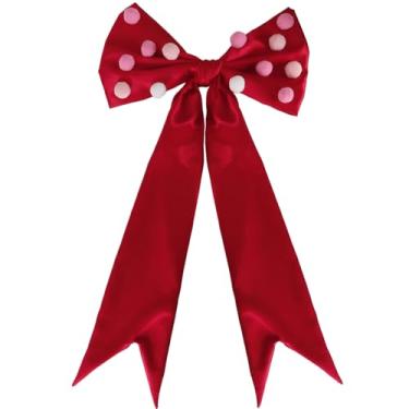 Imagem de Hamosky Arco de topo de árvore, laço de porta, enfeite de árvore grande de bolinhas vermelhas, decoração de dia dos namorados de poliéster acetinado, decoração romântica de 40 x 81 cm de casamento com