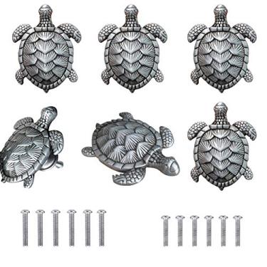 Imagem de Pacote com 6 puxadores de gaveta de formas criativas, tema de praia, oceano, puxadores de orifício único, puxadores decorativos de metal, móveis, armário, gaveta, cômoda, guarda-roupa, cor de estanho