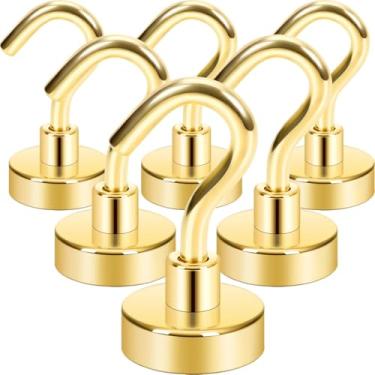 Imagem de Ganchos magnéticos dourados, ganchos magnéticos de neodímio forte de 13,6 kg para cruzeiro, churrasqueira, toalha, pendurar em ambientes internos, cozinha, local de trabalho, escritório e garagem