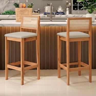 Imagem de Kit 02 Banquetas Altas Brunella 99cm com Encosto Telinha Estilo Palha 