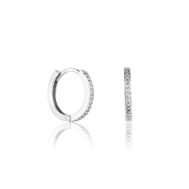 Imagem de Brinco de Argola em Ouro Branco 18k Click Com Zircônias 15mm - ARKHA 1