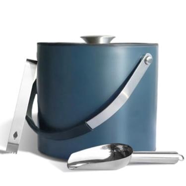 Imagem de Bakpoco Balde de gelo 4L com tampa de silicone, colher, pinça e coador, baldes de gelo isolados de parede dupla de aço inoxidável para festas e bar de coquetéis, recipiente de gelo champanhe ao ar