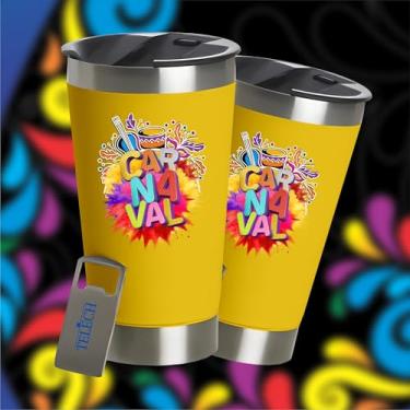 Imagem de Copo Térmico Carnaval Bloco 473ml Cerveja Chopp Festa Amarel