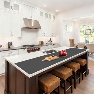 Imagem de Tapete de silicone extra grande de 182 x 40 cm para balcão de cozinha, protetor de bancada resistente ao calor, antiderrapante à prova d'água, tapete de ilha de cozinha, fácil de limpar, cinza escuro