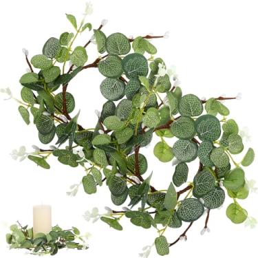 Imagem de 2 peças de guirlandas decorativas de vela de eucalipto para decoração de festival de Páscoa, acessórios exclusivos de atmosfera de primavera para decoração de casa e festa