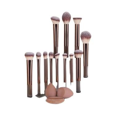 Imagem de Conjunto De 12 Pincéis De Maquiagem Profissional Para Sombra, Pó E Blu