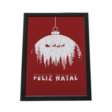 Imagem de Quadro Com Moldura Feliz Natal Bola A4 1