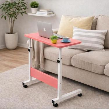 Imagem de Mesa Rosa Com Rodinhas Altura Regulável Trabalho Estudo - Yeet