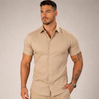 Imagem de Camisa Social Slim Fit Premium Manga Curta Luxo - Volgue, Bege, M