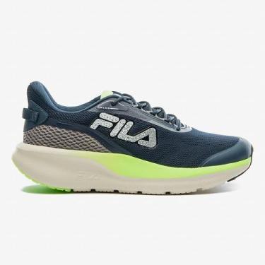 Imagem de Tênis Fila Masculino Running Fire Corrida Esporte, Azul, Verde, 40