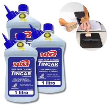 Imagem de Kit Tinta Para Almofada Carimbo Azul 3 Uni 1 Litro Cada Com Aplicador 