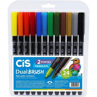 Imagem de Caneta Pincel Dual Brush 2 Pontas Aquarelável 24 Cores Cis