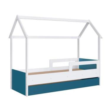 Imagem de Cama Infantil Com Colchão Montessoriana Branca e Azul - Completa Móvei