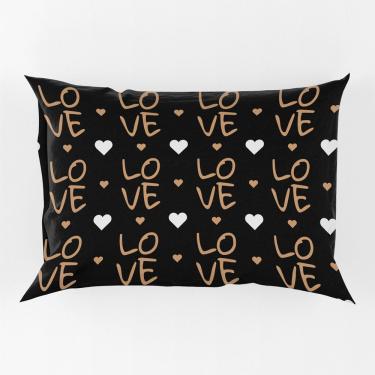 Imagem de Porta Travesseiro Fronha Avulsa Estampada Golden Love 70cm X 50cm - Digital Moderno Decorativo Corações Dourado