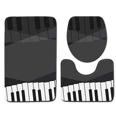 Imagem de Tapete de Toalete de Música 3 PCS Conjunto de Banheiro Antiderrapante Lavável de Poliéster Tapete de Piano Moderno para Toalete Tapete Pequeno (45x75cm),2