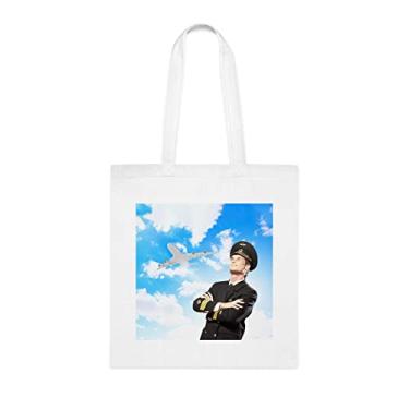 Imagem de Bolsa tipo sacola masculina piloto, imagem de bolsa piloto masculina, presente piloto, presente para piloto, bolsa de ombro piloto, bolsas reutilizáveis piloto, ideia de de Natal, Branco