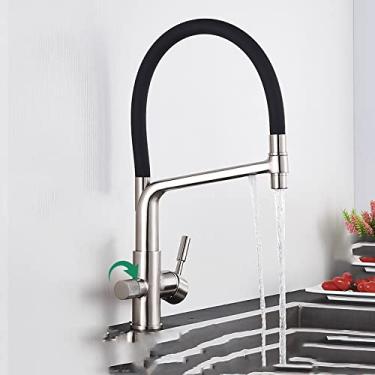 Imagem de Torneira de cozinha de filtro escovado ouro 360 giratório torneiras de água pura para cozinha preto pull down purificação torneira misturadora de água, níquel escovado b, china