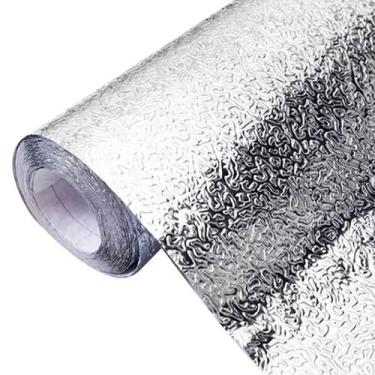 Imagem de Papel Adesivo De Cozinha Aluminio Prata Textura Impermeável - Rt