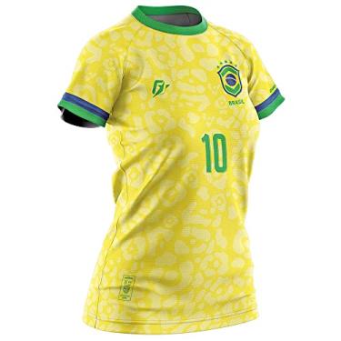 Imagem de Camiseta Baby Look Filtro UV Brasil Canarinho Amarelo Copa Torcedor Onça