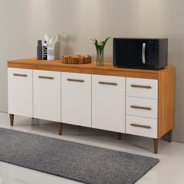 Imagem de Balcão Atenas 4 Portas e 3 Gavetas  Kaiki Móveis Marrom/Off White