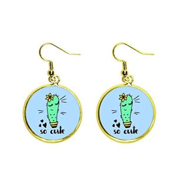 Imagem de Brinco de gota dourada para presente Art Déco de cacto tão fofo joia feminina, Metal