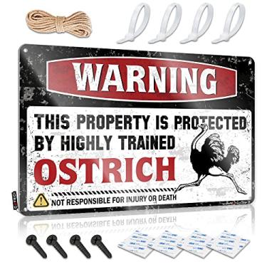 Imagem de CakJuice Sinais de cerveja de metal aviso esta propriedade é protegida por um sinal de lata de avestruz altamente treinado placas de cozinha e decoração de piscina (tamanho: 20 x 30 cm)
