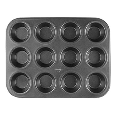 Imagem de Formas antiaderentes para muffins de aço carbono, bandeja para 12 muffins, forma para cupcake, forma para biscoitos, assadeira para assar cupcakes, muffins brownies (preto)