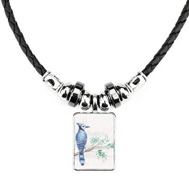 Imagem de DIYthinker Colar de papagaio azul folha de galho joia Torque pingente de corda de couro