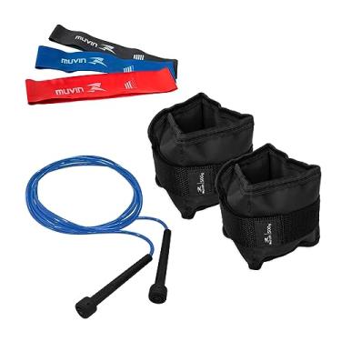 Imagem de Muvin Kit Caneleira de Peso 0,5kg + Corda de Pular Ajustável 3,15 Metros + Mini Band 3 Tensões – Tornozeleira – Academia – Treino Funcional – Exercício – Fitness – Musculação – Resistente (Azul)