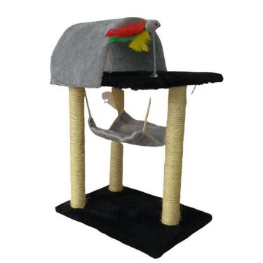 Imagem de Arranhador para gatos com toca e rede - preto e cinza