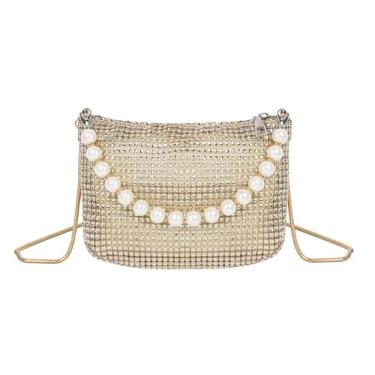 Imagem de DODAMOUR Bolsas clutch de strass para mulheres, bolsas noturnas douradas com corrente destacável, bolsa de ombro à noite para coquetel, festa de formatura e casamento, Dourado