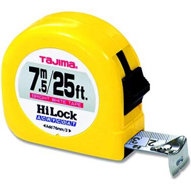 Imagem de TAJIMA Fita métrica – 7,5 m x 2,5 cm Fita métrica Hi-Lock com escala dupla métrica/padrão e lâmina revestida de acrílico - HL-25/7,5MBW