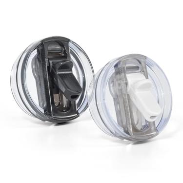 Imagem de Tampa de canudo dobrável de 396 g para copo Stanley Quencher, 2 peças de tampas à prova de vazamento e à prova de vazamento compatíveis com acessórios Stanley Cup (preto e branco)