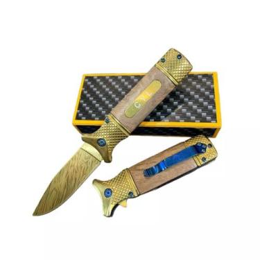 Imagem de Canivete Tático Semiautomático Dourado Aço Inox - Cyl