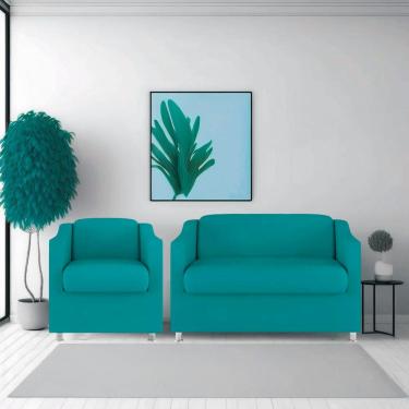 Imagem de Namoradeira + Polt. Bia P/ Sala de Estar Consultório Clinica Hospital Recepção Suede Azul Tifany