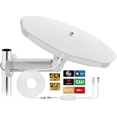 Imagem de Antena de TV externa 360°, recepção omnidirecional, mais de 300 km, antena HDTV VHF e UHF 4K aprimorada de longo alcance para maior estabilidade, antena digital para campista/sótão/RV - cabo coaxial