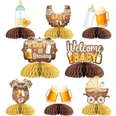 Imagem de JOYMEMO 8 Pieces Brown Bottle and Beer Baby Shower Honeycomb Centerpieces - Rustic Bottle and Beer Baby Shower Table Decorations, Double Sided Table Toppers for Pregnancy Celebration Newborn Party