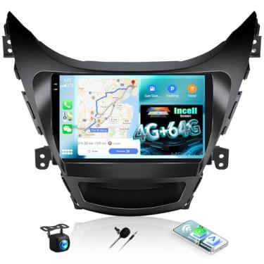 Imagem de Rádio de carro 4G + 64G para Hyundai Elantra 2011 2012 2013 Android 13 substituição com unidade de cabeça de tela sensível ao toque CarPlay Android Auto 23 polegadas com microfone de câmera reserva