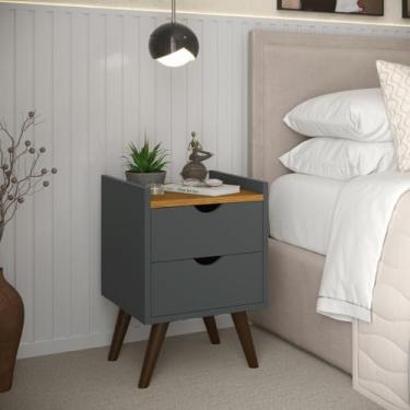 Imagem de Mesa de Cabeceira Juma Criado Com 2 Gavetas Estilo Retrô Pés Palito Prolipopileno (CINZA C/FREIJÓ)
