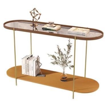 Imagem de Aparador Buffet Bancada Alamanda Sala c/Espelho e Pés Metal Castanho/nature/dourado