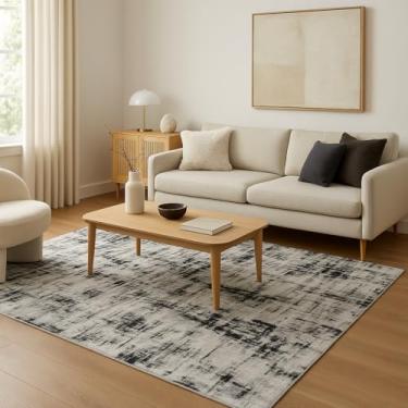 Imagem de Tapete de Sala Jacquard Antiderrapante - Estampa Geométrica para Quarto e Escritório (Obra de Arte Branco/Preto,2,00x1,35)