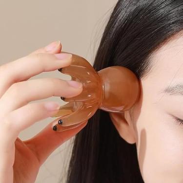 Imagem de Pente portátil para massagem de cabeça de polvo com terapia magnética portátil para couro cabeludo, ferramentas de relaxamento de corpo inteiro, marrom