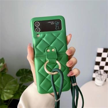 Imagem de Capa de telefone luxuosa com alça transversal, para samsung galaxy z flip 4 3 z flip3 zflip4 5g, capa de couro com anel fofo, verde, para z flip 4